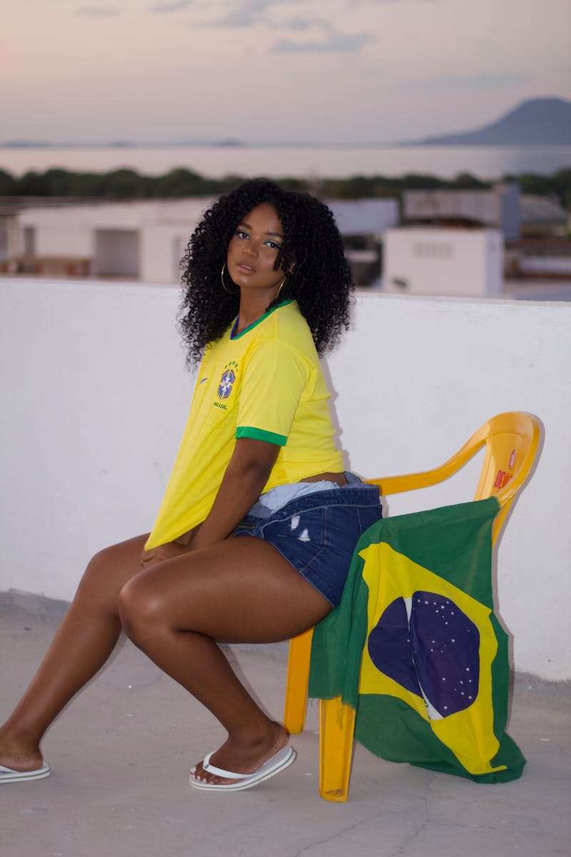 Beautiful Woman in National Colors of Brazil